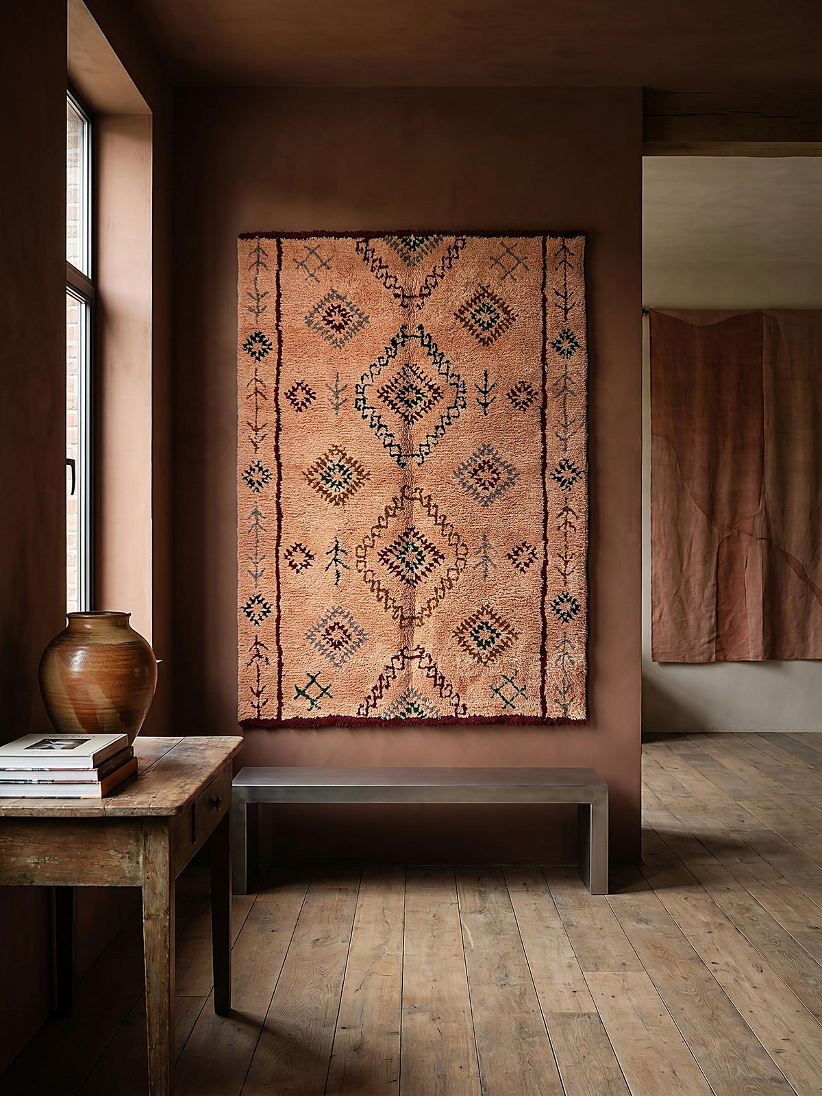 WOLLTEPPICH BRUE, mit Rautenmuster, Pfirsich, 200 x 290 cm - Orange, Textil (200/290cm) - KADIMA DESIGN