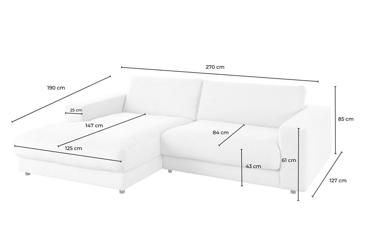 ECKSOFA MADELINE Grün Cord - Schwarz/Olivgrün, Kunststoff/Textil (270/190cm) - KAWOLA