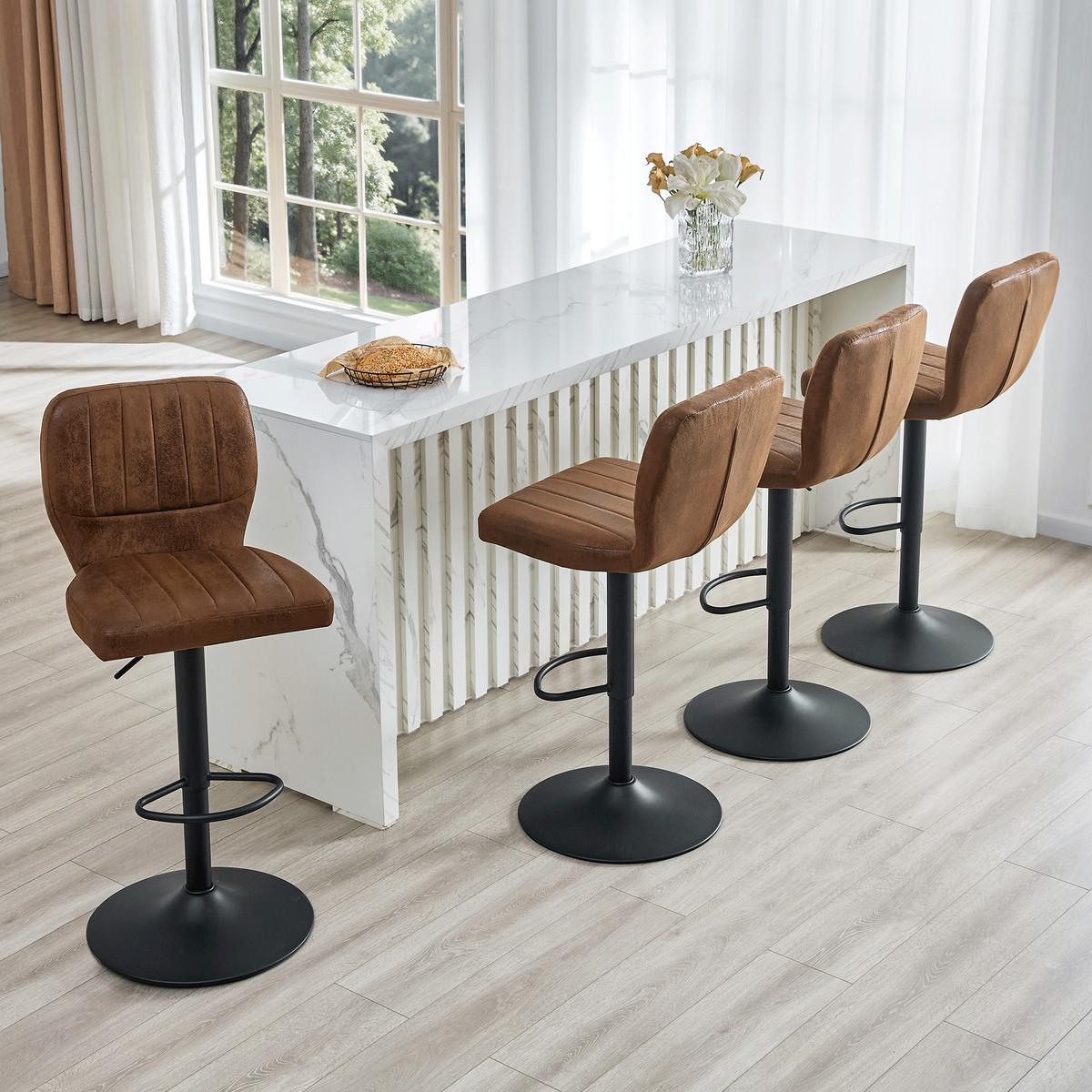 BARHOCKER 2ER-SET aus Vintage-Kunstleder in Braun, höhenverstellbar und 360° drehbar - Braun, Leder (52/62/45cm) - Urban Meuble