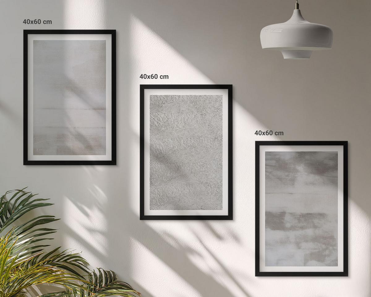 BILDER SET 3er Set - 40x60 cm Schwarzer Rahmen - Moderne minimalistische Texturen - Schwarz, Kunststoff (40/60cm) - TULUP