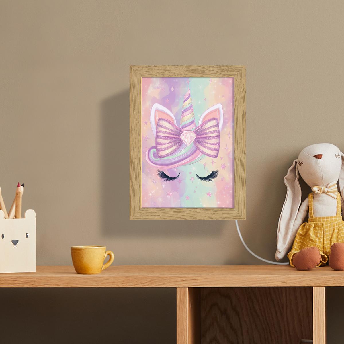 WANDLEUCHTE Einhorn - Glitzer - Regenbogen - Pastell 15x20 cm - Hellrosa, Holzwerkstoff (15/20/8cm) - OnlyWow