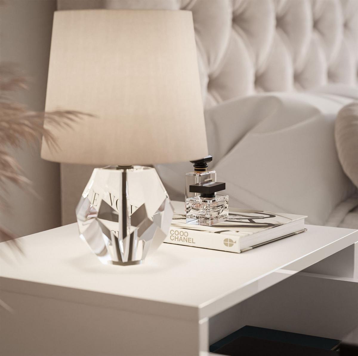 NACHTTISCH BLANCO GLAMOUR Weiß Hochglanz auf verchromtem Gestell Kristallgriff - Weiß Hochglanz/Silbereichenfarben, Holzwerkstoff (45/53/36.6cm) - Lookway