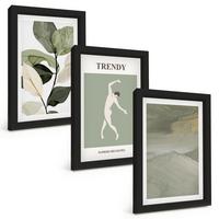 BILDER SET 3er Set - 20x30 cm Schwarzer Rahmen - Abstrakte Pflanzensilhouettenmuster - Schwarz, Kunststoff (20/30cm) - TULUP