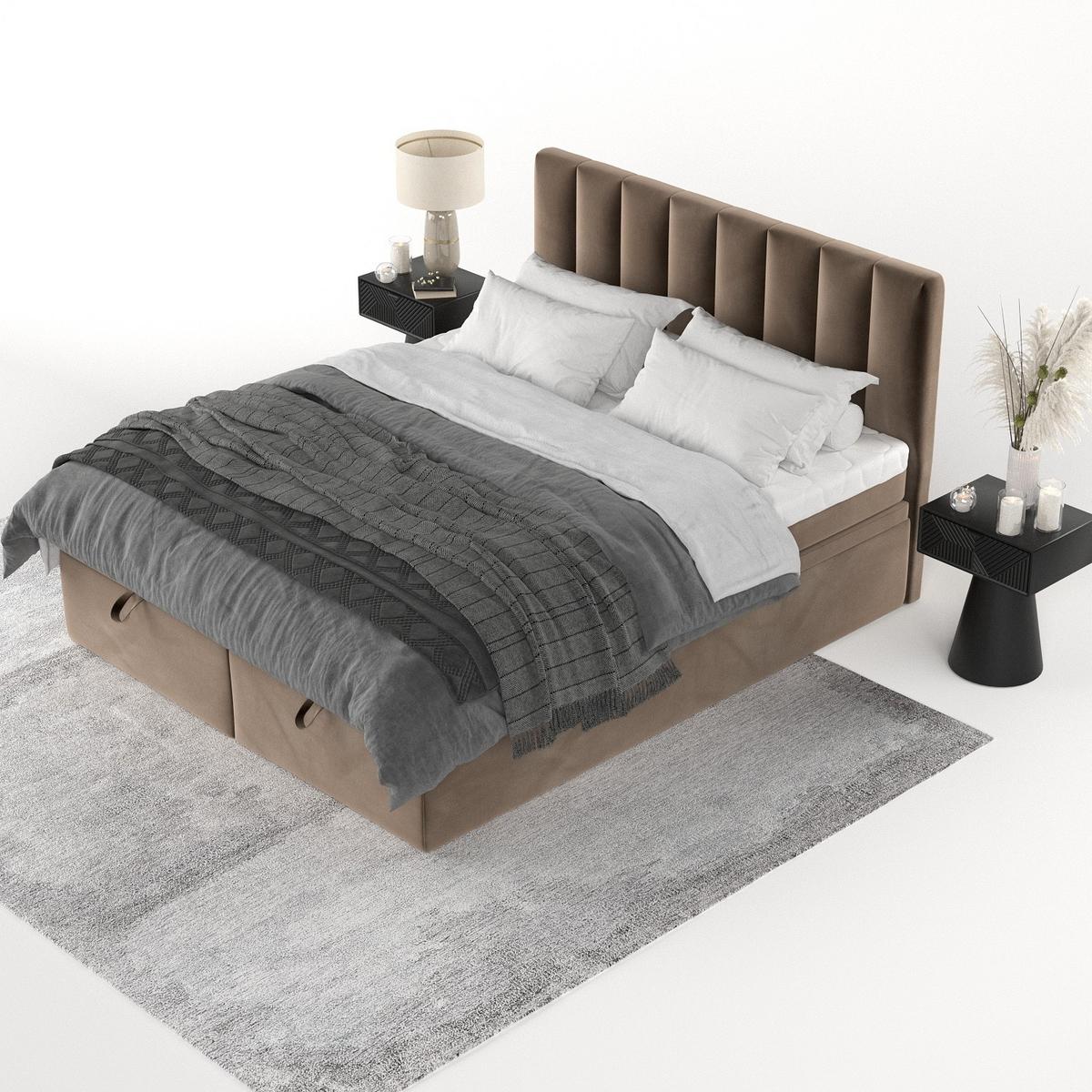 BOXBETT Lume 200/200 cm Braun im Paros Stoff - Schwarz/Braun, Holz/Holzwerkstoff (200/200cm) - AltaBeds