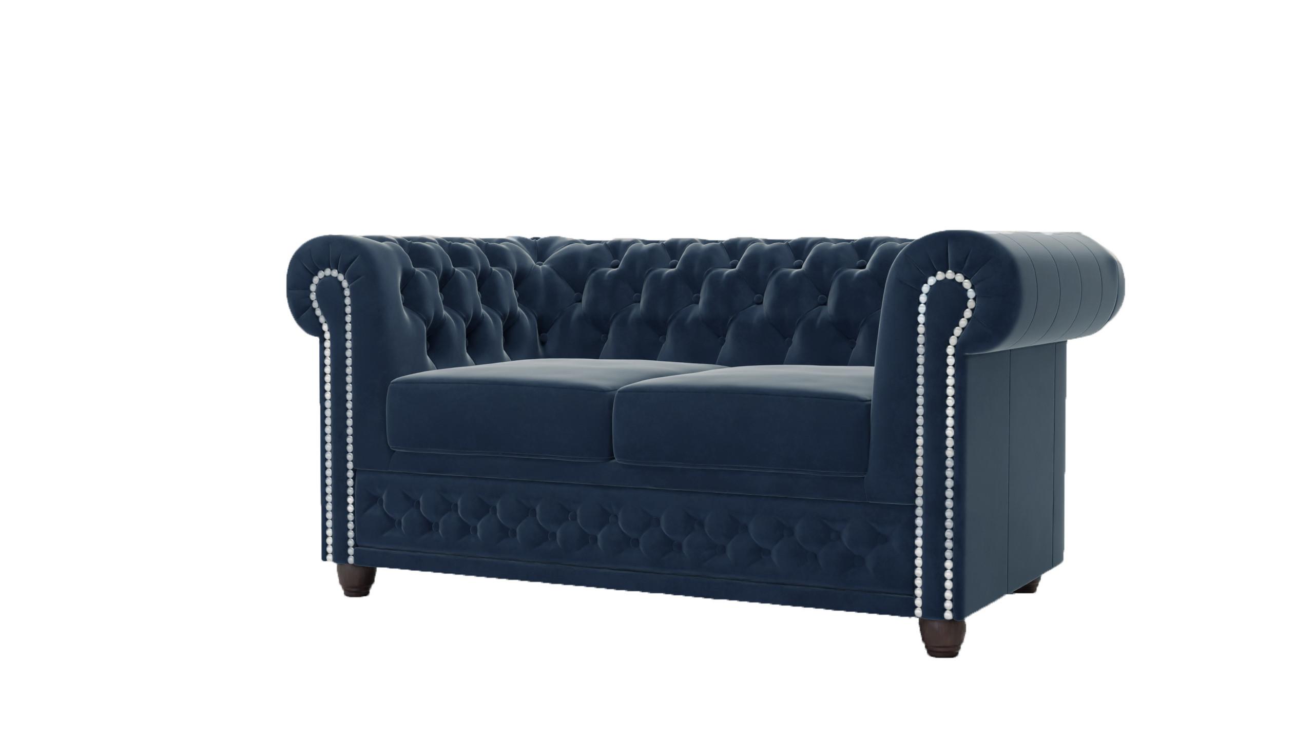 CHESTERFIELD-SOFA 2-sitzer mit Schlaffunktion Nyx Marineblau Samt - Dunkelblau/Braun, Holz/Textil (148/72/86cm) - S-Style Möbel