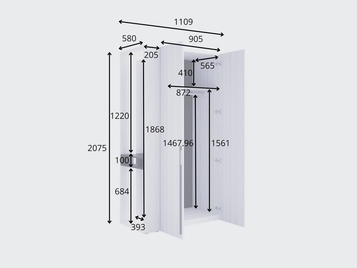 DREHTÜRENSCHRANK FERYN 110,9/207,5/58cm 2-türig mit Spiegel Sonoma Eiche - Sonoma Eiche, Holzwerkstoff (110.9/207.5/58cm) - MASSENO