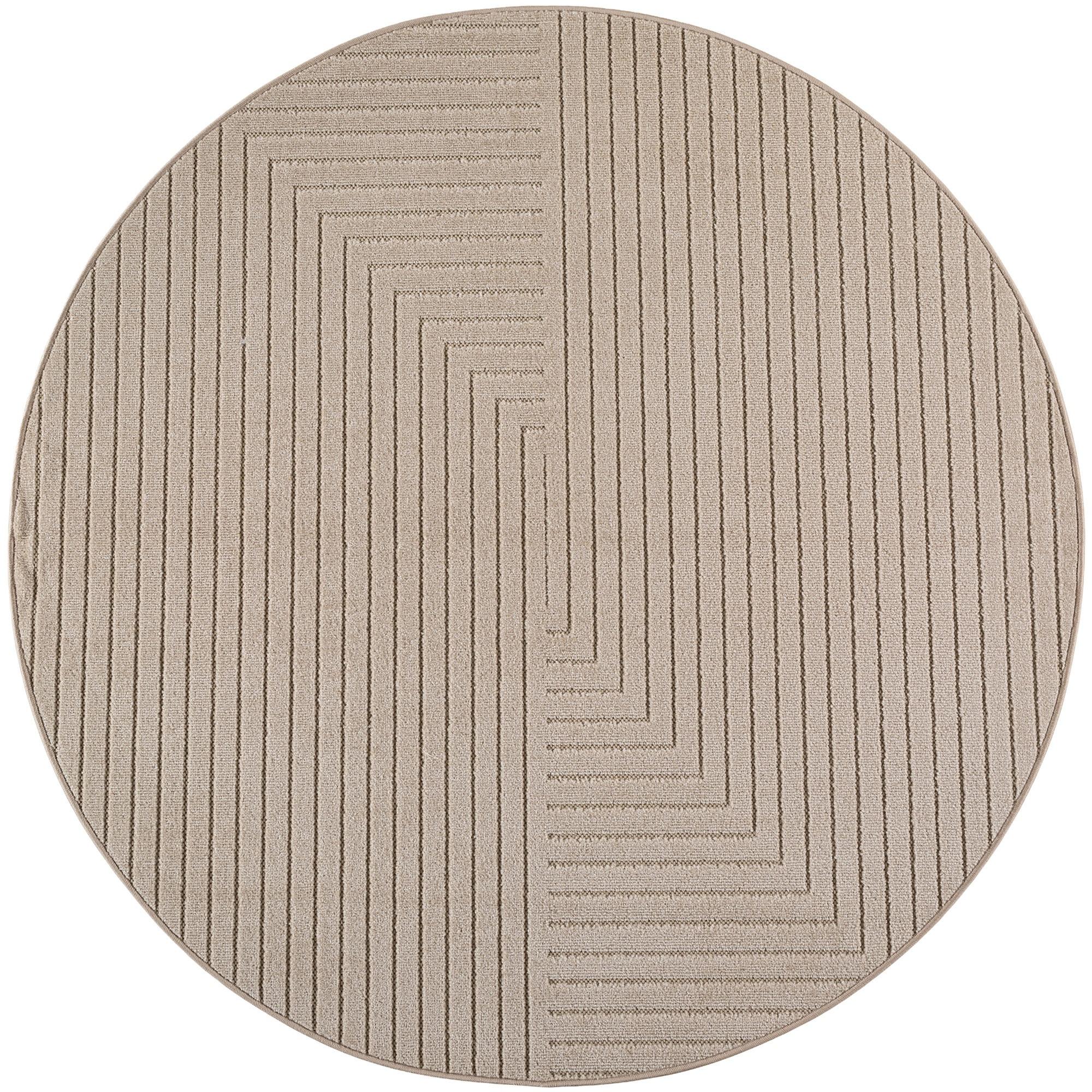 TEPPICH Outdoor ENGADIN in Beige, im Skandi-Stil mit 3D-Design, aus Polypropylen, Ø 160 cm - Beige, Textil (160/160cm) - KADIMA DESIGN