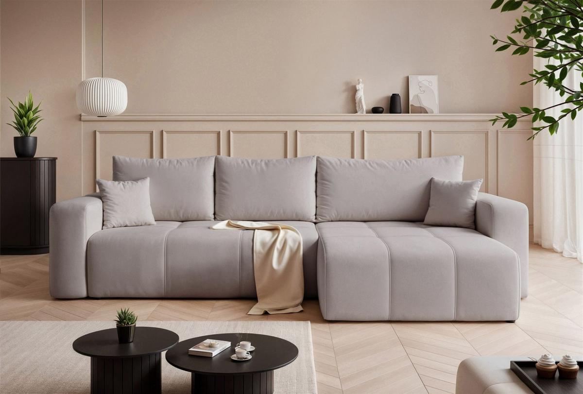 ECKSOFA Leros Xl Mit Schlaffunktion - Hellgrau, Holzwerkstoff/Textil (145/278cm) - Fun Möbel