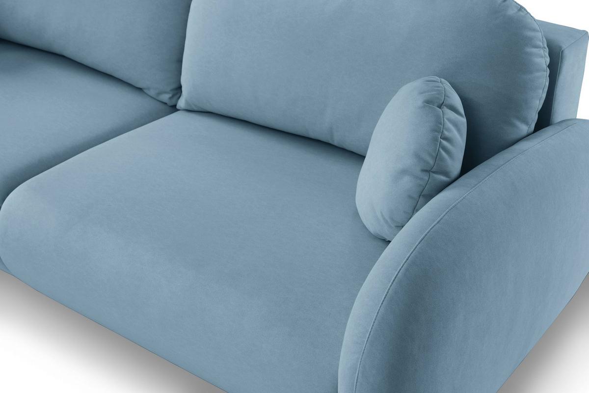BETTSOFA AGIO Blau Plüsch-Stoff mit Schlaffunktion - Blau, Holz (232/95/109cm) - MASSENO