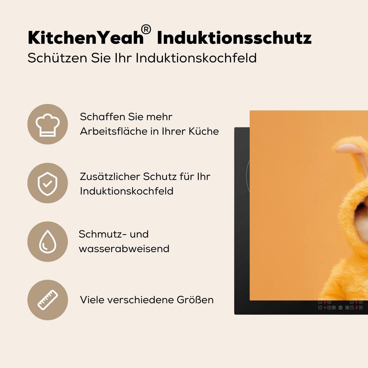 HERDABDECKPLATTE Osterhase - Kostüm - Ente Ceranfeldabdeckung 78x52 cm - Gelb, Kunststoff (78/52/0.2cm) - MuchoWow