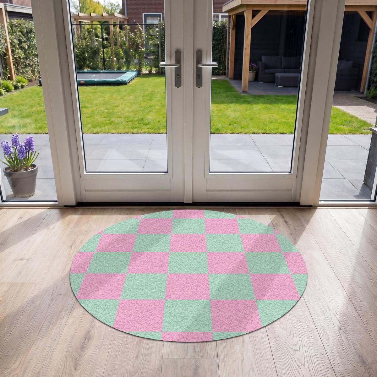 FUSSMATTE Schachbrettmuster - Grün - Rosa - Würfel Fußabtreter 120x120 cm - Mintgrün, Kunststoff (120/0.4cm) - MuchoWow