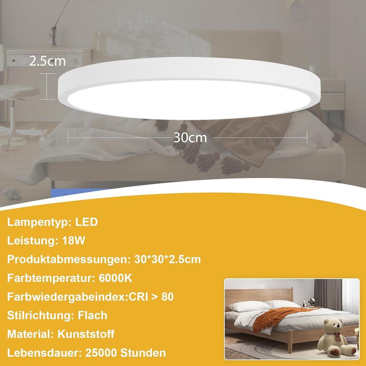 LED-DECKENLEUCHTE Macgregor 30/30/2.4cm - Weiß, Kunststoff (30/30/2.4cm) - Nettlife