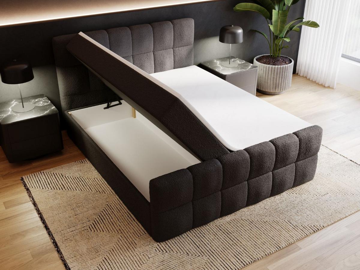 BOXBETT Alicante 140x200 Bouclé-Stoff Schwarz - Schwarz, Holz/Textil (140/200cm) - Graingold