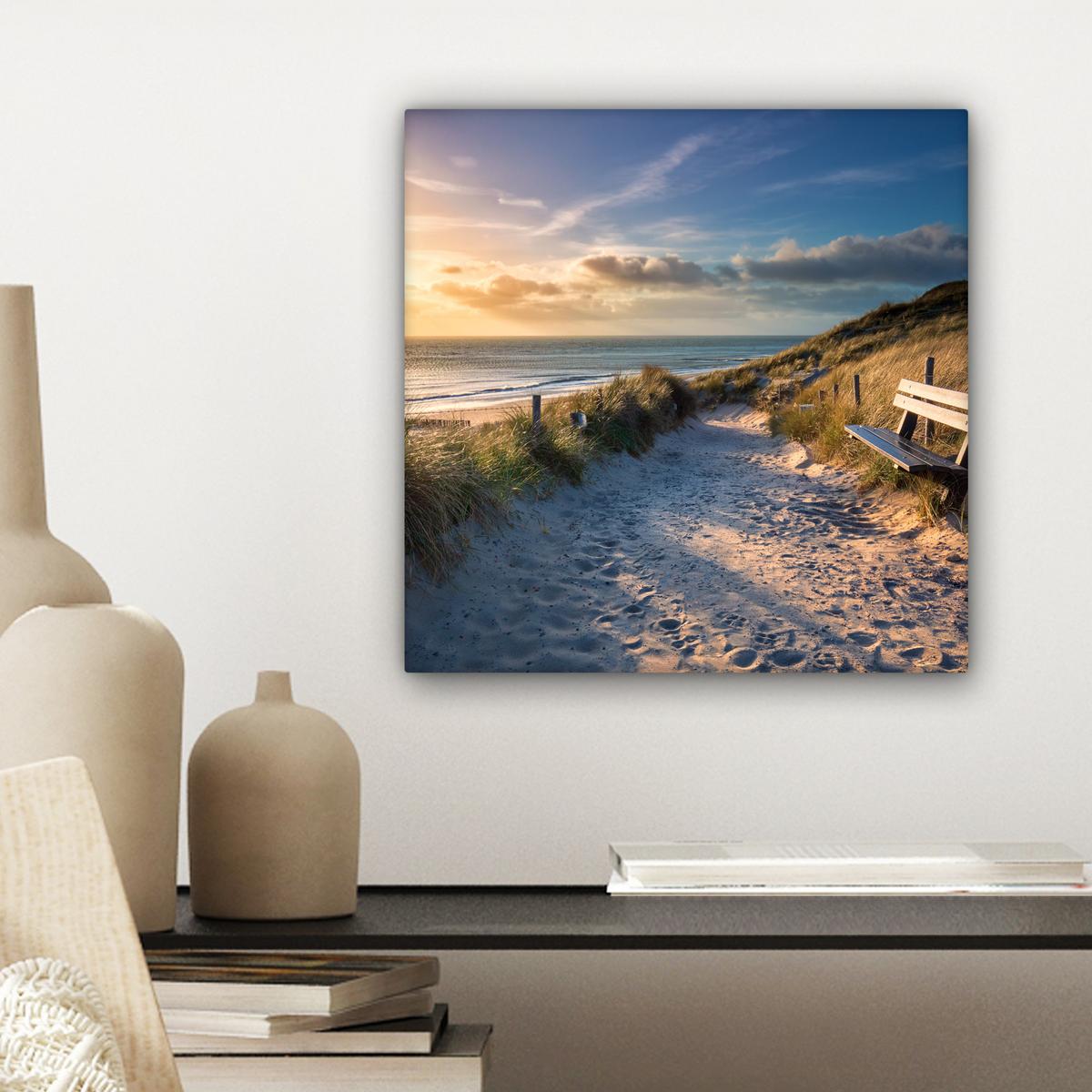 LEINWANDBILD Sonnenuntergang - Strand - Düne - Gras - Ufer Deko Wohnzimmer 20x20 cm - Sandfarben, Textil (20/20cm) - MuchoWow