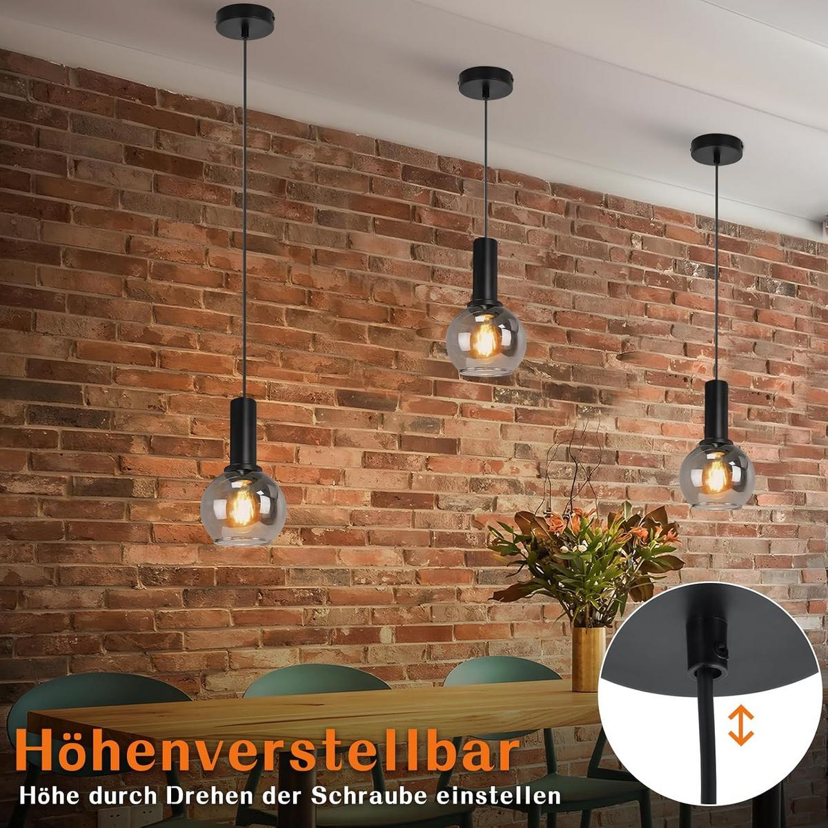 HÄNGELEUCHTE Torvq 10/13/145 cm - Schwarz, Glas/Metall (10/13/145cm) - ZMH