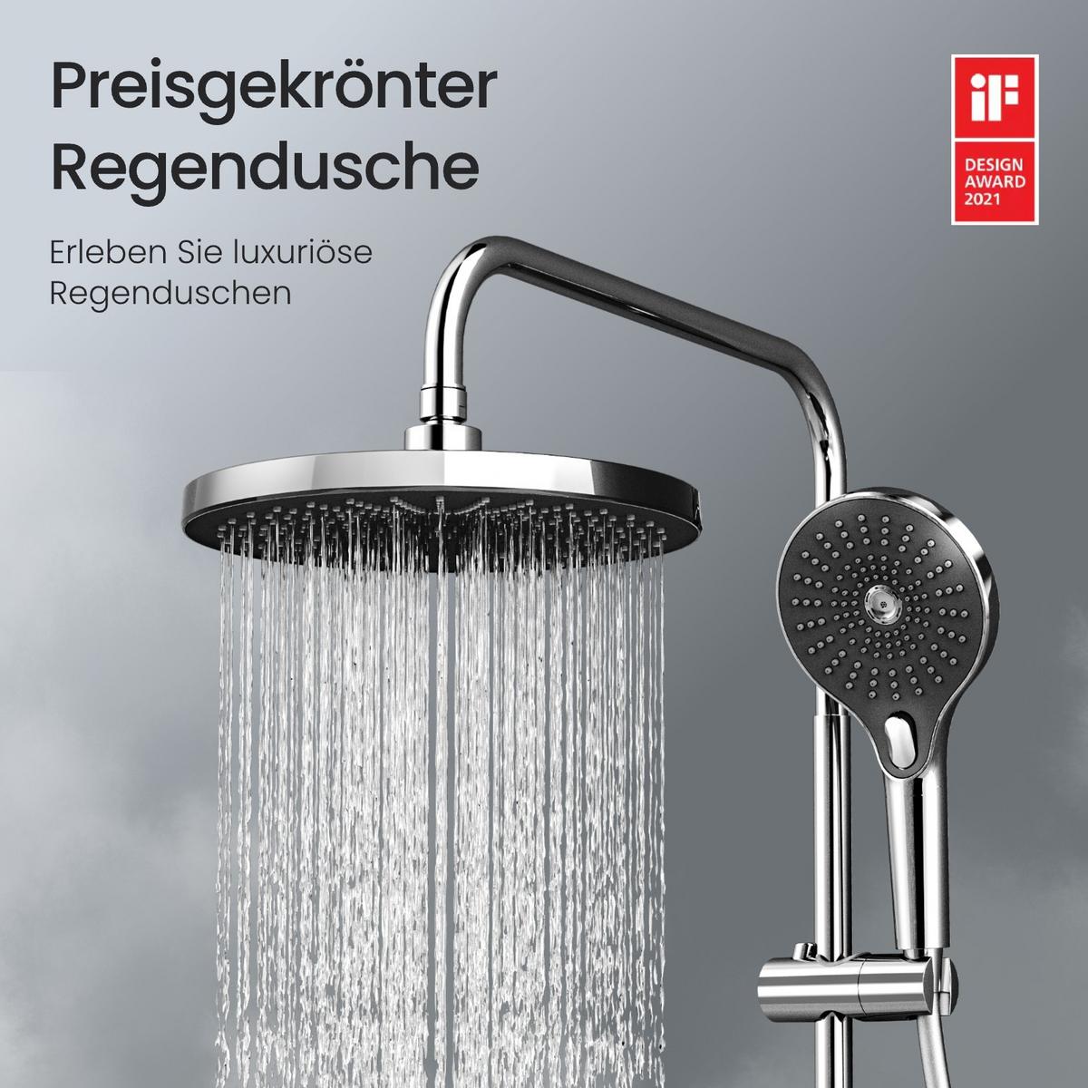 ÜBERKOPFBRAUSESET mit Thermostat Chrom 3 Strahlarten 110/37,5/42 cm - Chromfarben, Metall (37.5/110/42cm) - EMKE