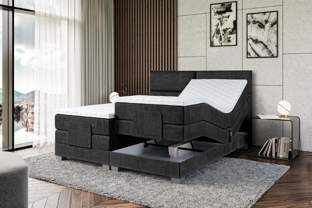 BOXSPRINGBETT elektrisch verstellbar mit 2 Matratzen H4/Taschenfederung MAYA EL 180 x 200 Schwarz - Schwarz, Holzwerkstoff (187/200cm) - ALTDECOR