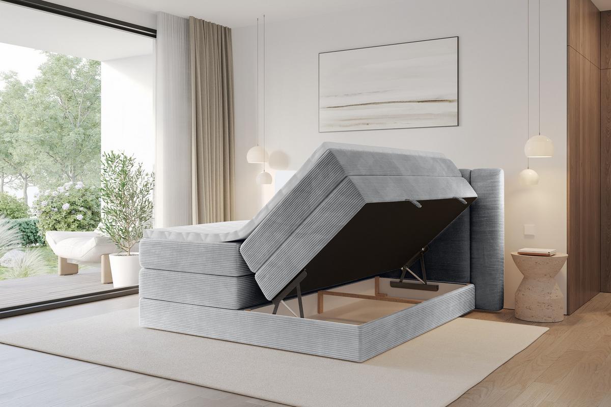 BOXSPRINGBETT mit Matratze H3/H4 - EVON KING - 180x200 cm Grau - Graubraun, Holzwerkstoff (180/200cm) - ALTDECOR