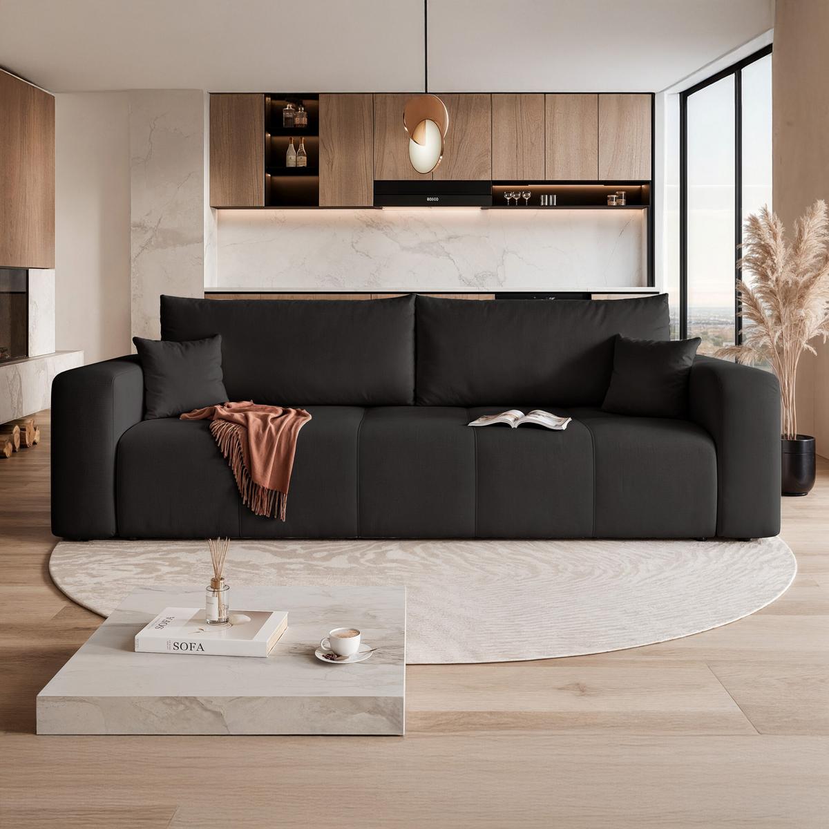 SCHLAFSOFA Velours mit Bettkasten und Schlaffunktion - Schwarz, Holzwerkstoff/Textil (246/79/93cm) - Idohome