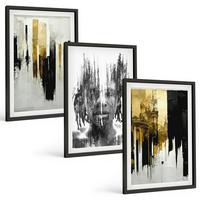 BILDER SET 3er Set - 40x60 cm Schwarzer Rahmen - Kontrastierende abstrakte Porträts - Schwarz, Kunststoff (40/60cm) - TULUP