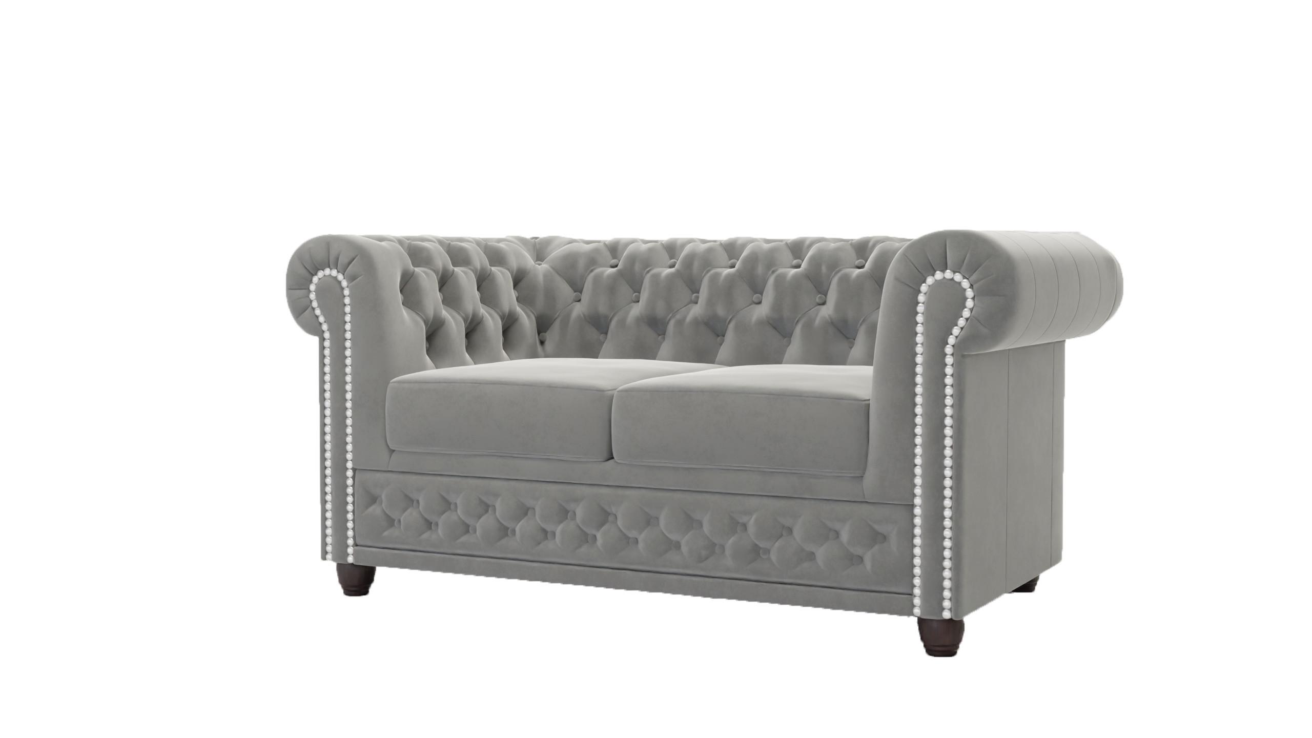CHESTERFIELD-SOFA 2-sitzer mit Schlaffunktion Nyx Grau Samt - Braun/Grau, Holz/Textil (148/72/86cm) - S-Style Möbel