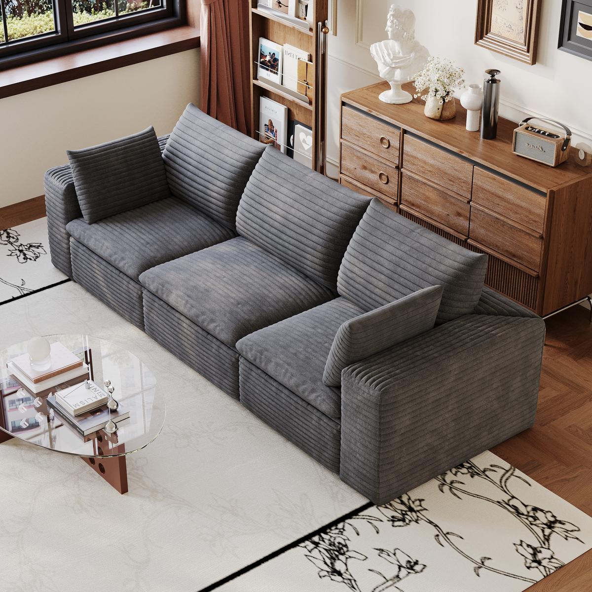 3-SITZER SOFA 260cm Corduroy Modulares ohne Montage - Dunkelgrau, Textil (260/60/90cm) - Urban Meuble