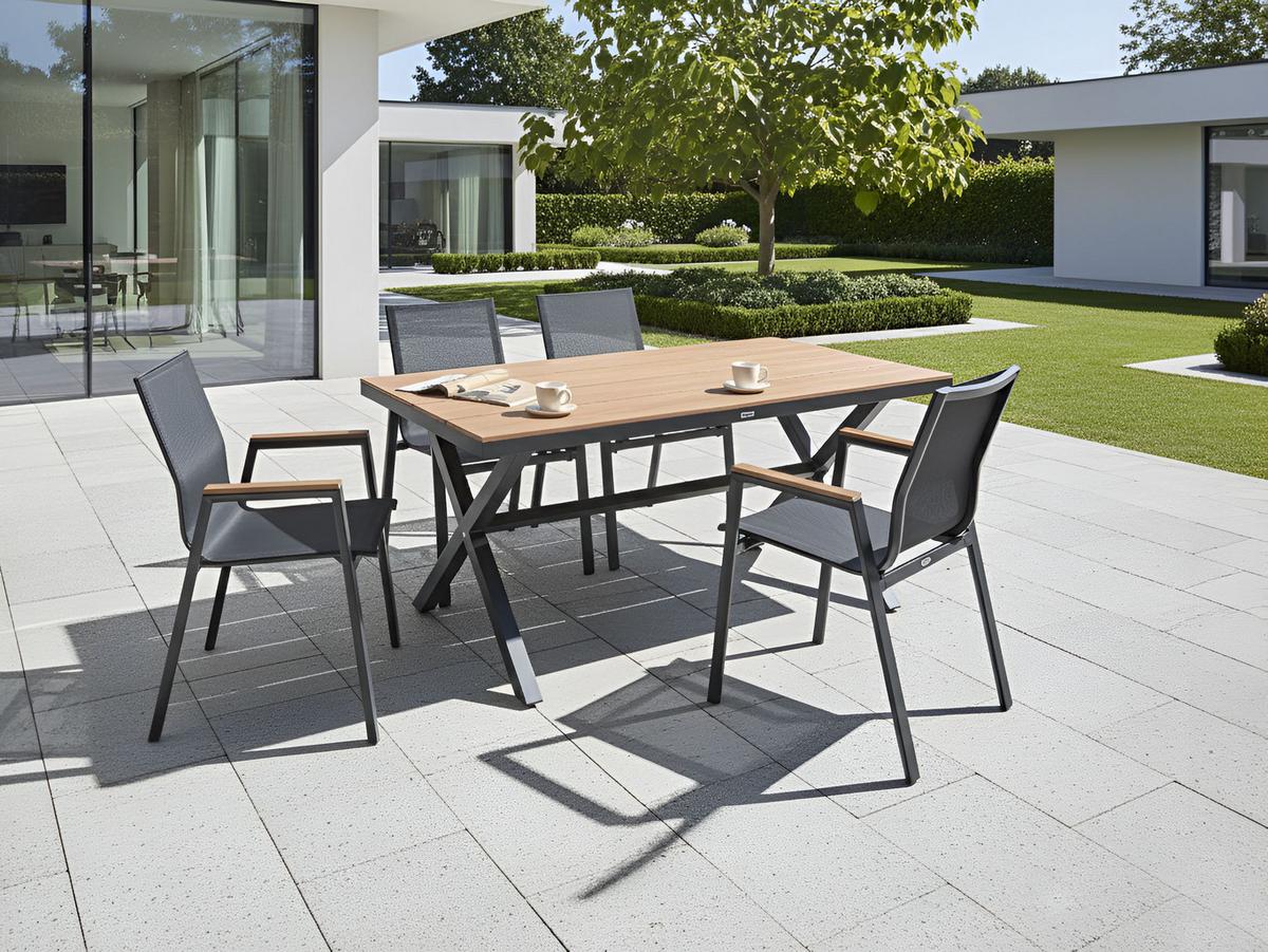 GARTENTISCH 160/90 cm Metall Schwarz Tiano - Braun, Kunststoff (160/90/73cm) - Beliani