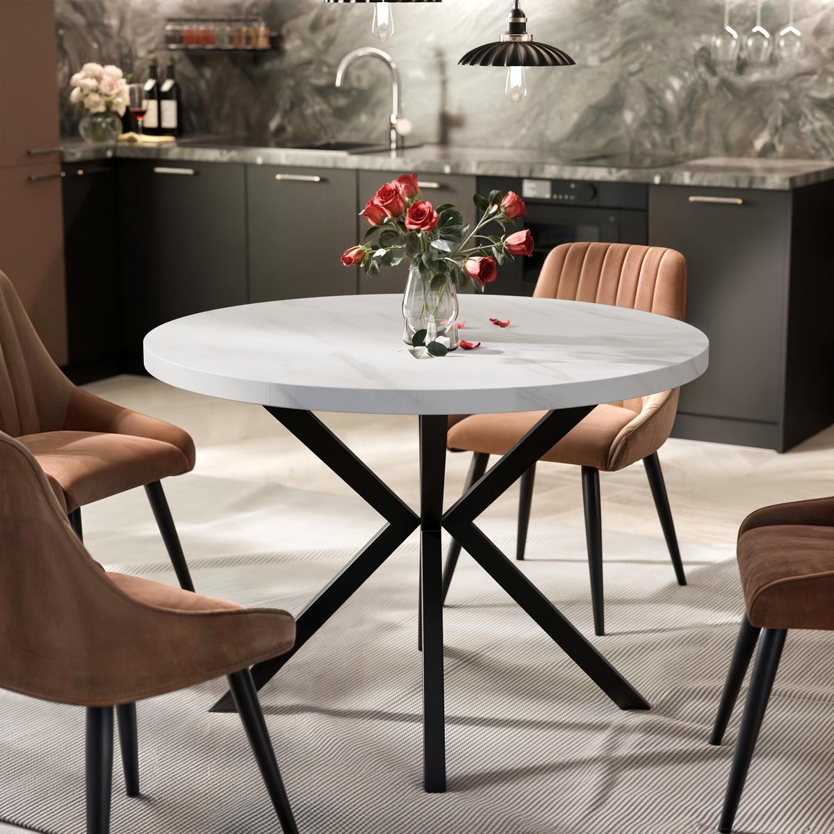AUSZIEHTISCH MILTON 120-196/76 cm mit Metallgestell, Schwarz / Bianco Marmor - Perlmutt/Schwarz, Holzwerkstoff/Metall (120/120/76cm) - Idohome