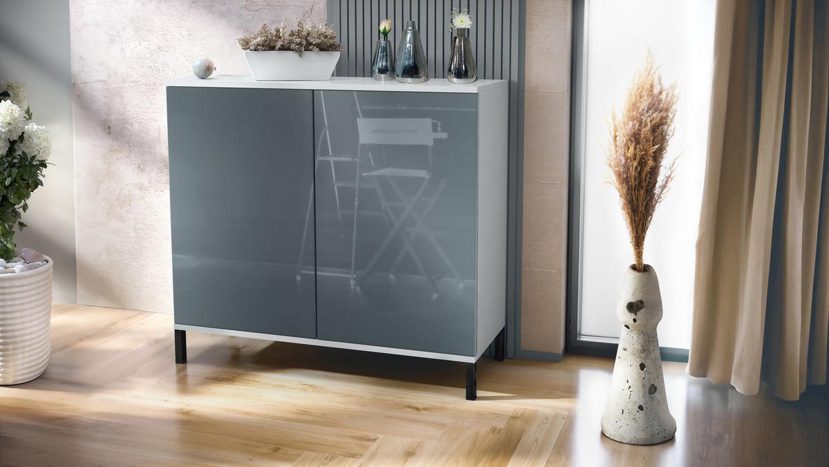KOMMODE Skadu Grau Hochglanz - Grau, Holzwerkstoff (92.5/83.5/35cm) - Vladon