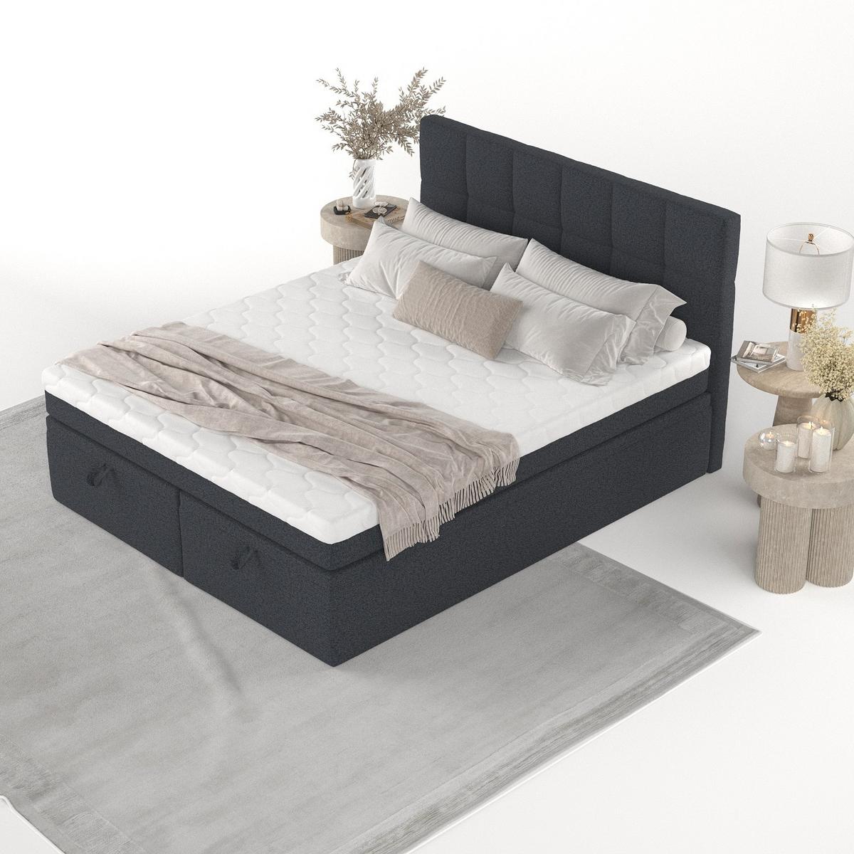 BOXBETT Elano 160/200 cm Anthrazit im Riva Stoff - Anthrazit/Schwarz, Holz/Holzwerkstoff (160/200cm) - AltaBeds