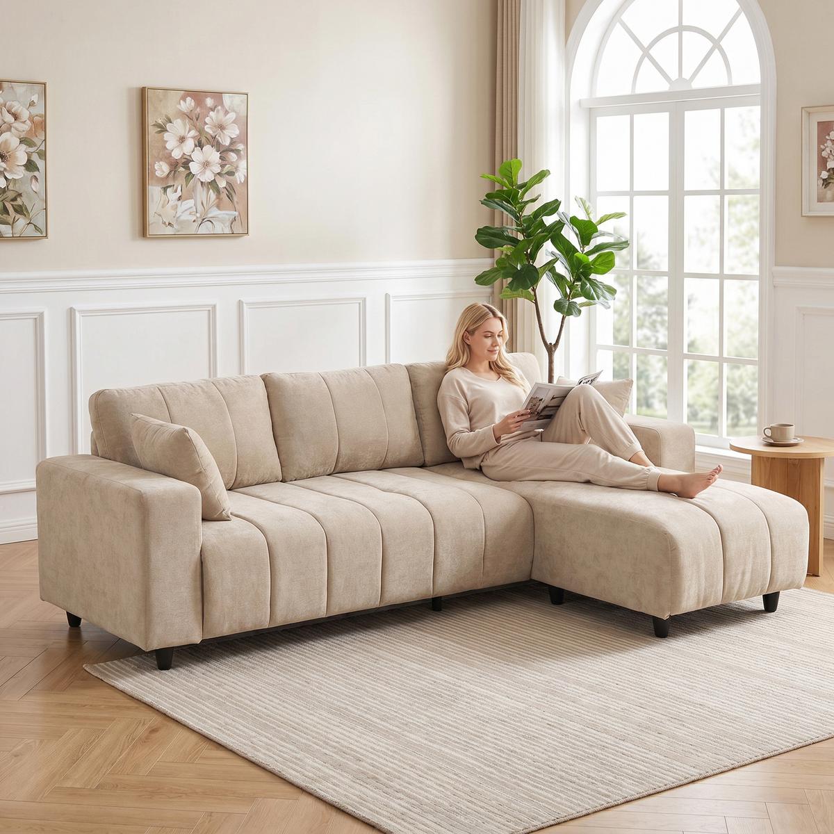 ECKSOFA Polyester Stahl Beige - Beige/Schwarz, Kunststoff/Textil (61.4/95.3cm) - HOMCOM