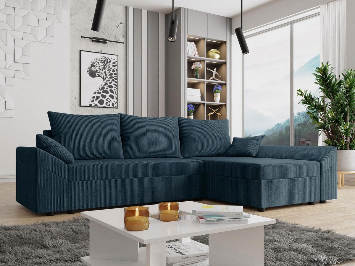 ECKSOFA Dante L Cord - Blau/Schwarz, Holz/Kunststoff (240/140cm) - MIRJAN24