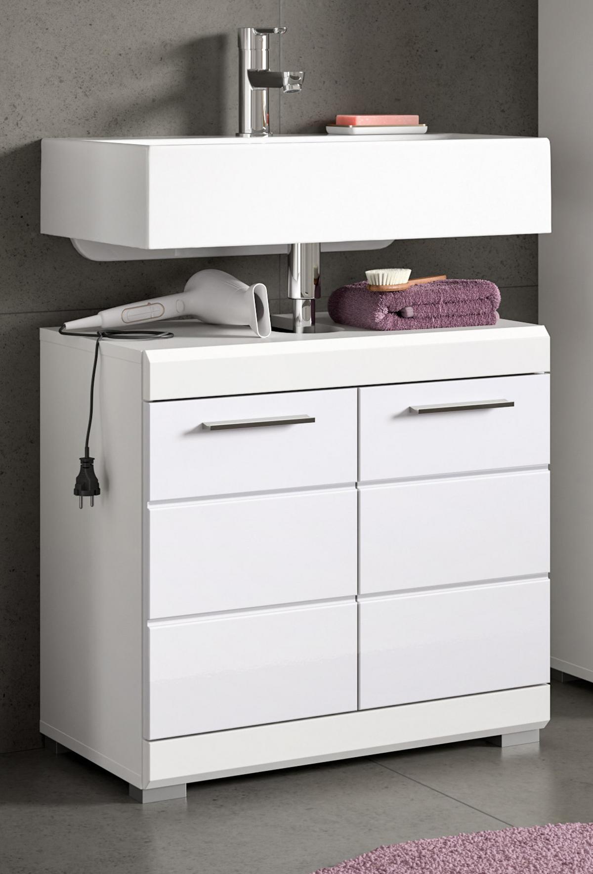 WASCHBECKENUNTERSCHRANK weiß Hochglanz 60 cm mit Rillenoptik - Weiß Hochglanz/Silberfarben, Holzwerkstoff/Kunststoff (60/56/34cm) - Inn.Furn