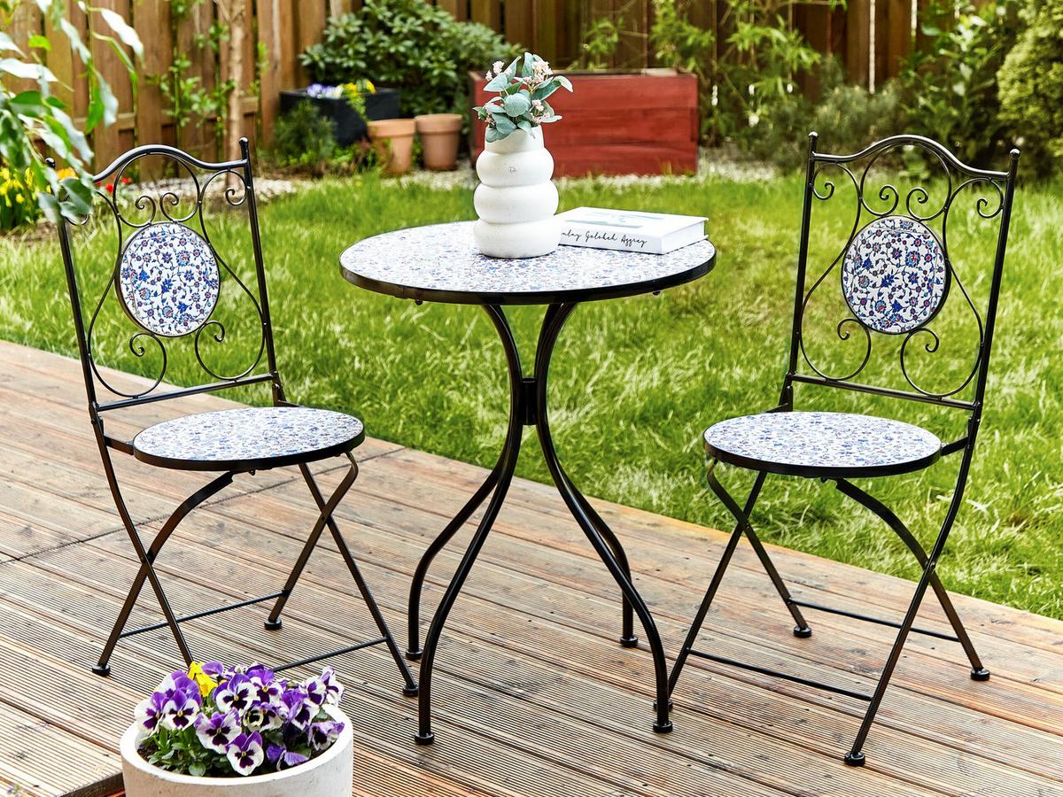 GARTENTISCH Keramik Schwarz Camprena - Blau/Schwarz, Metall (60/60/75cm) - Beliani