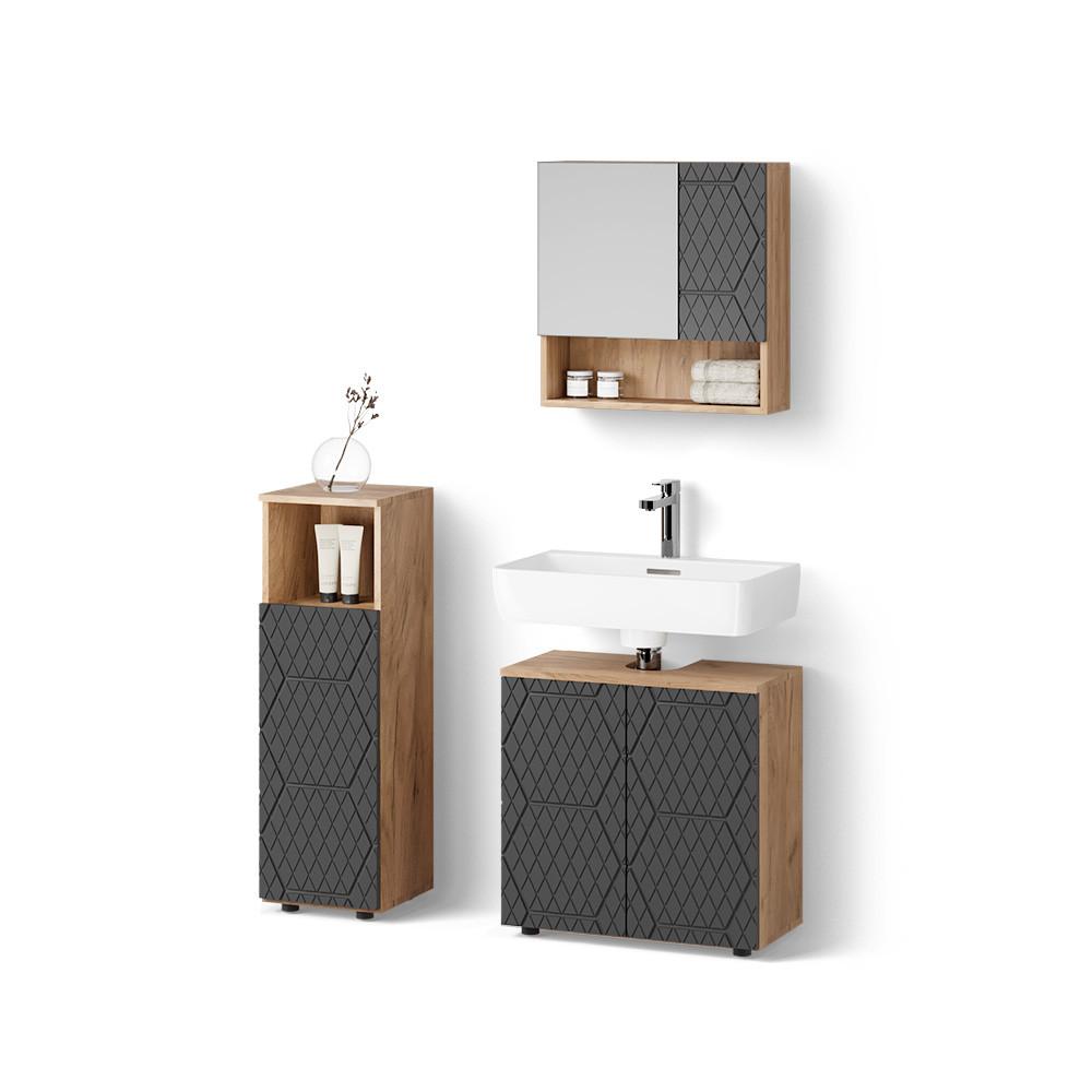 BADMÖBEL-SET Ronco Anthrazit mit Wabenstruktur 3 Teile - Anthrazit, Holzwerkstoff (60/59/30cm) - Livinity®