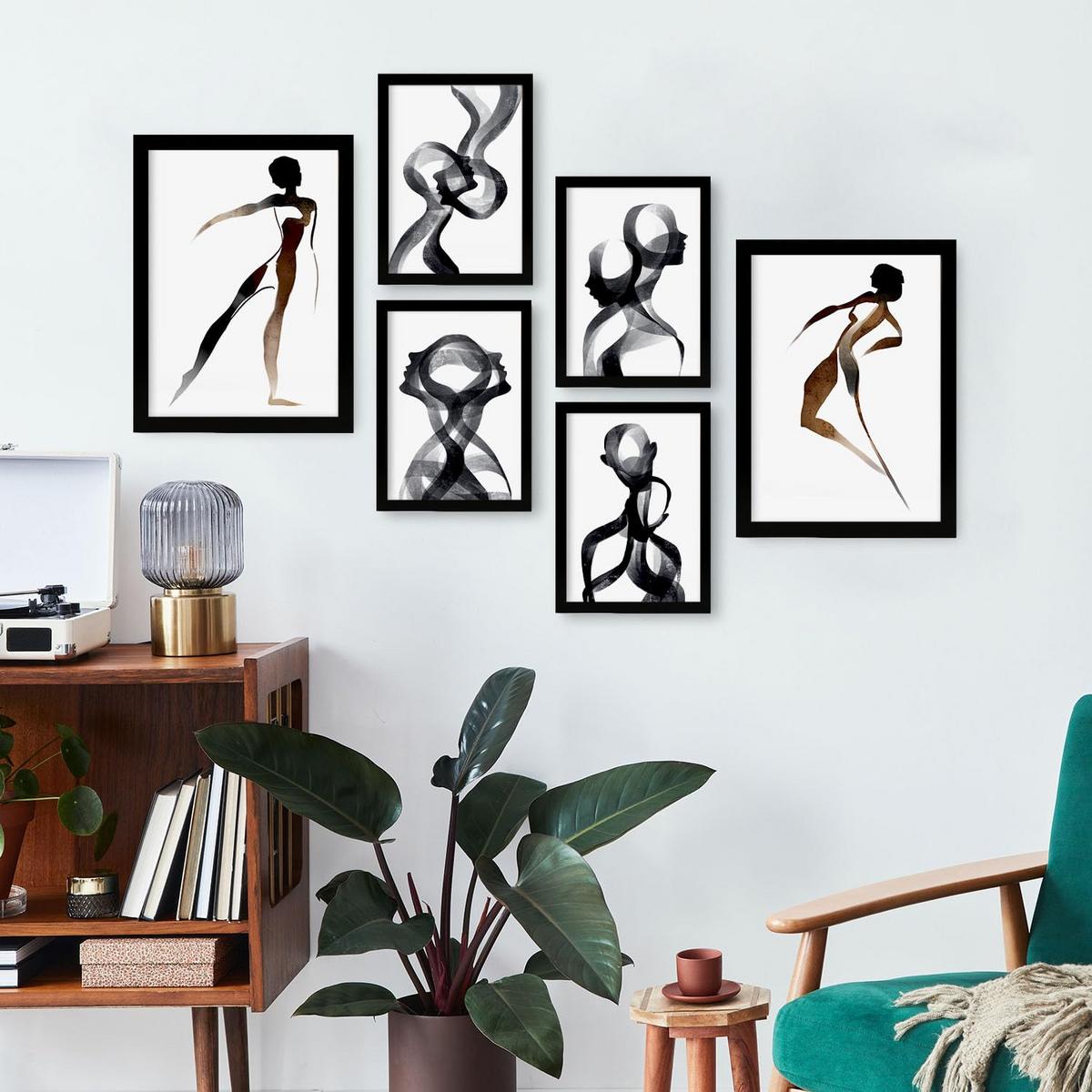 POSTER Set Mit 6 Körpertugend 2 In Liebhaber Abstrakt Ästhetische Dekorative Gemälde Für Ihr Wohnzimmer Schlafzimmer Zuhause A3 & A4 Schwarzer Rahmen - Schwarz, Papier (29/3cm) - Nacnic
