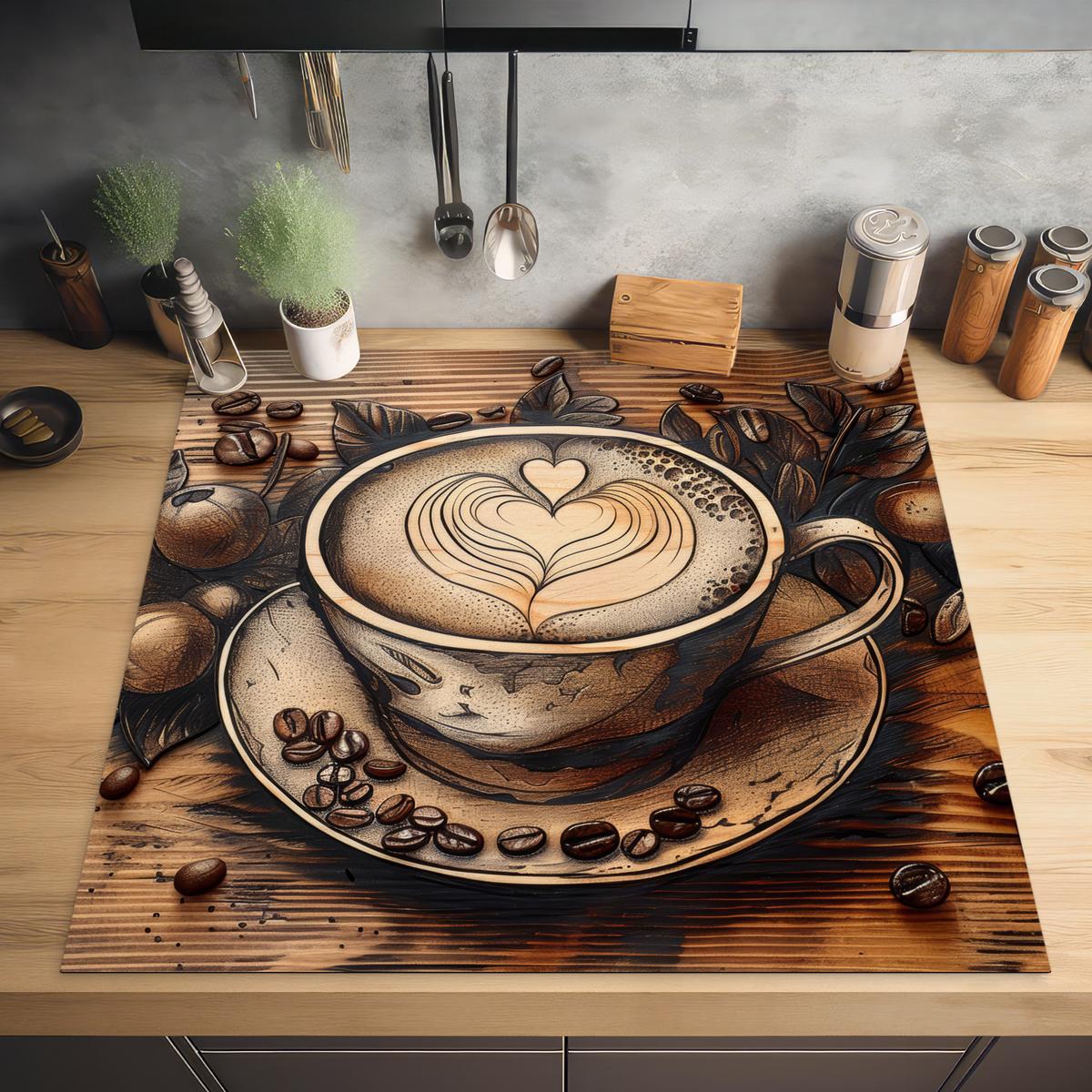 HERDABDECKPLATTE Kaffee - Vintage - Braun - Tasse - Holz Induktionsmatte 78x78 cm - Cappuccino, Kunststoff (78/78/0.2cm) - MuchoWow