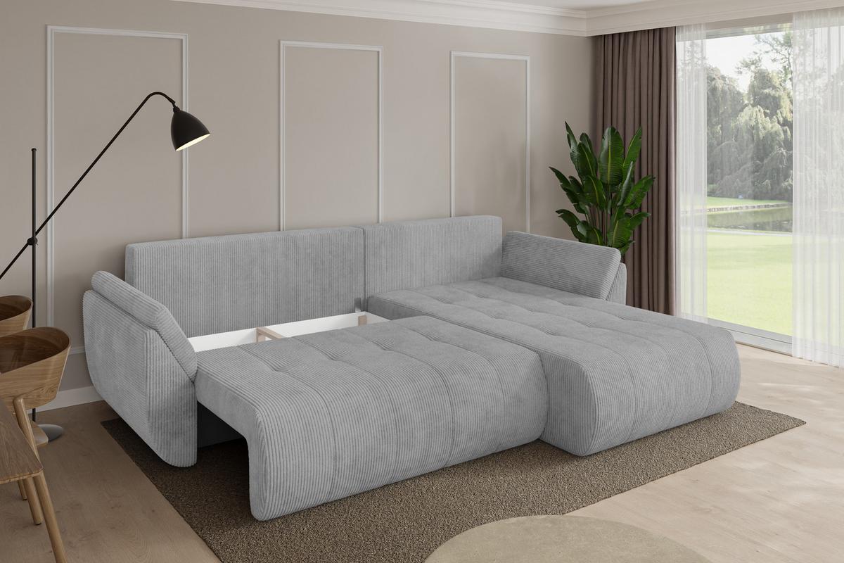 ECKSOFA mit Schlaffunktion Ottomane Rechts TOKO-L 277x194x86 Grau Cord - Schwarz/Grau, Holzwerkstoff/Kunststoff (277/194cm) - ALTDECOR