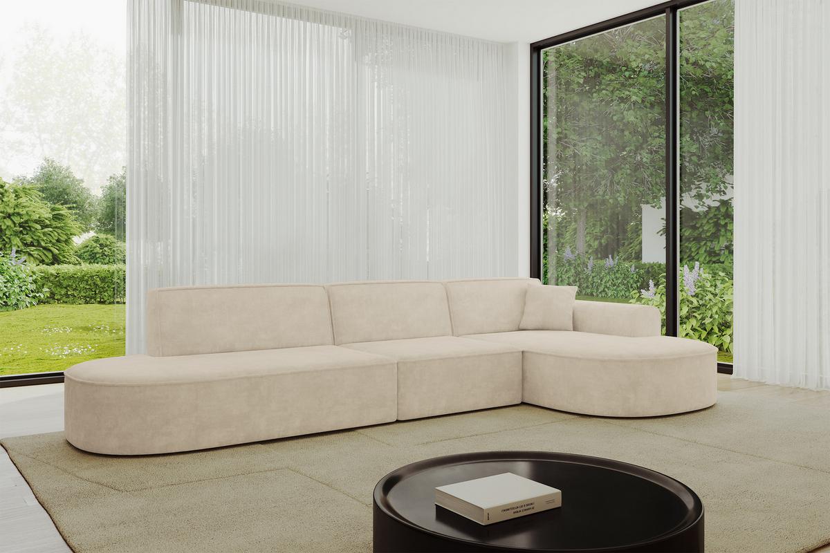 ECKSOFA Ottomane Rechts MARI-L2 - 328x171x79 cm Beige Velours - Beige/Schwarz, Holzwerkstoff/Kunststoff (171/328cm) - ALTDECOR