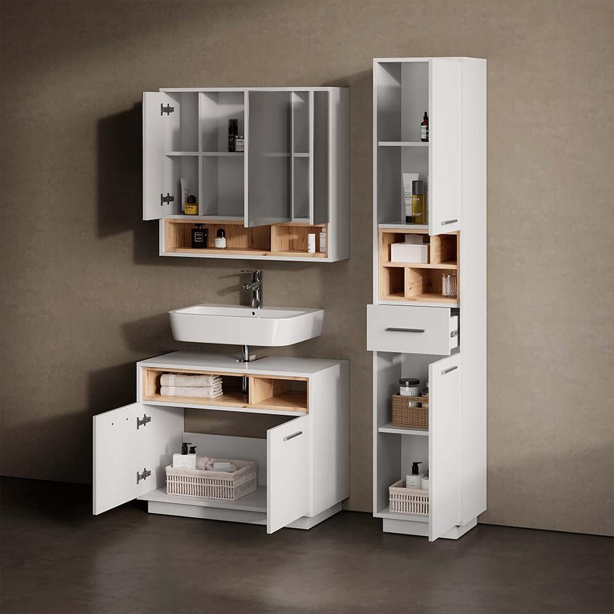 BADMÖBEL-SET Temo Weiß 2 Teile - Weiß, Holzwerkstoff (80/72/40cm) - Livinity®