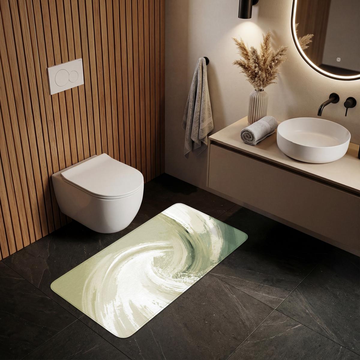 WC-VORLEGER Abstrakt - Pinselstriche - Wellen - Grün WC Teppich 120x60 cm - Mintgrün, Textil (120/1cm) - OnlyWow