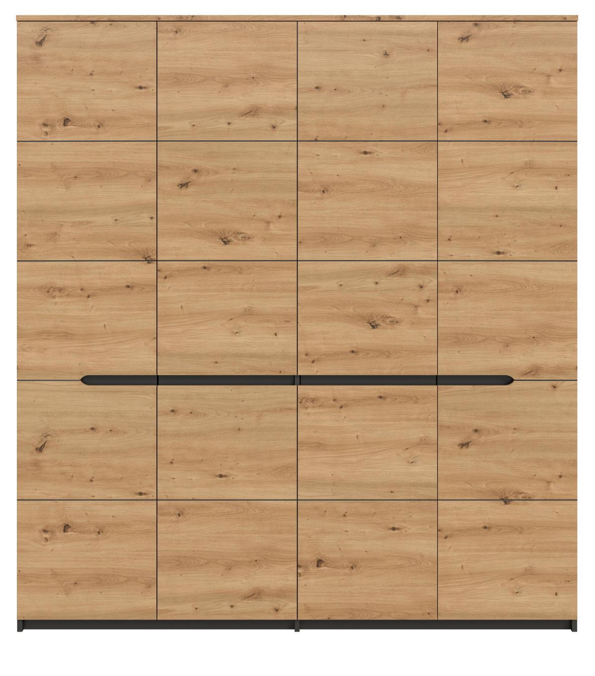 KLEIDERSCHRANK Eiche Artisan, grau 4-türig 180 cm, Drehtürenschrank mit Soft-Close - Eiche Artisan/Grau, Holzwerkstoff/Metall (180/198/59cm) - Inn.Furn