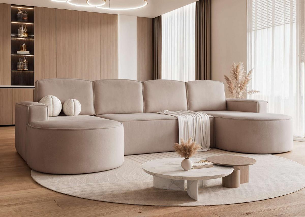 WOHNLANDSCHAFT U-Form mit Schlaffunktion, Braun - Braun, Textil (316/88/157cm) - Idohome