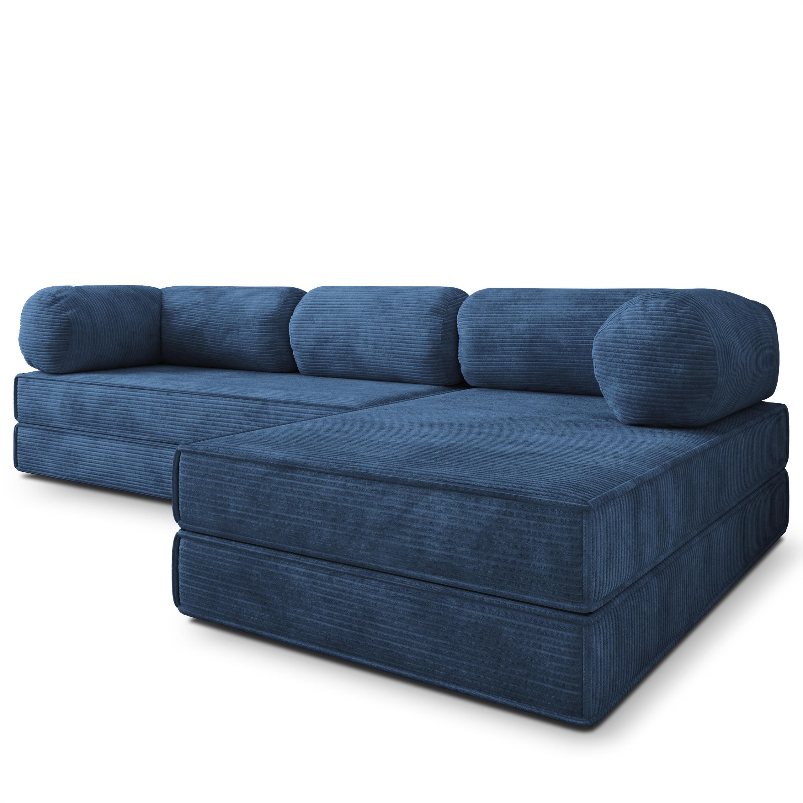 ECKSOFA ETERA modulares Boneless Sofa mit Schlaffunktion Blau Kordstoff - Blau, Textil (270/160cm) - MASSENO