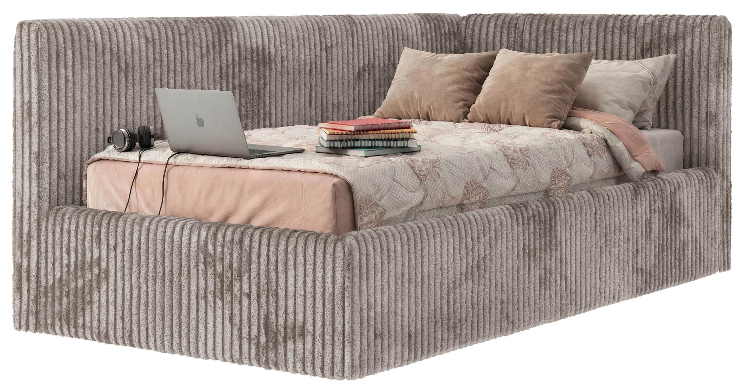 POLSTERBETT TILVO 90/200 - Hellbraun Cord - Multitaschenfederkernmatratze - Rechts - Hellbraun, Textil (200/90cm) - MKS