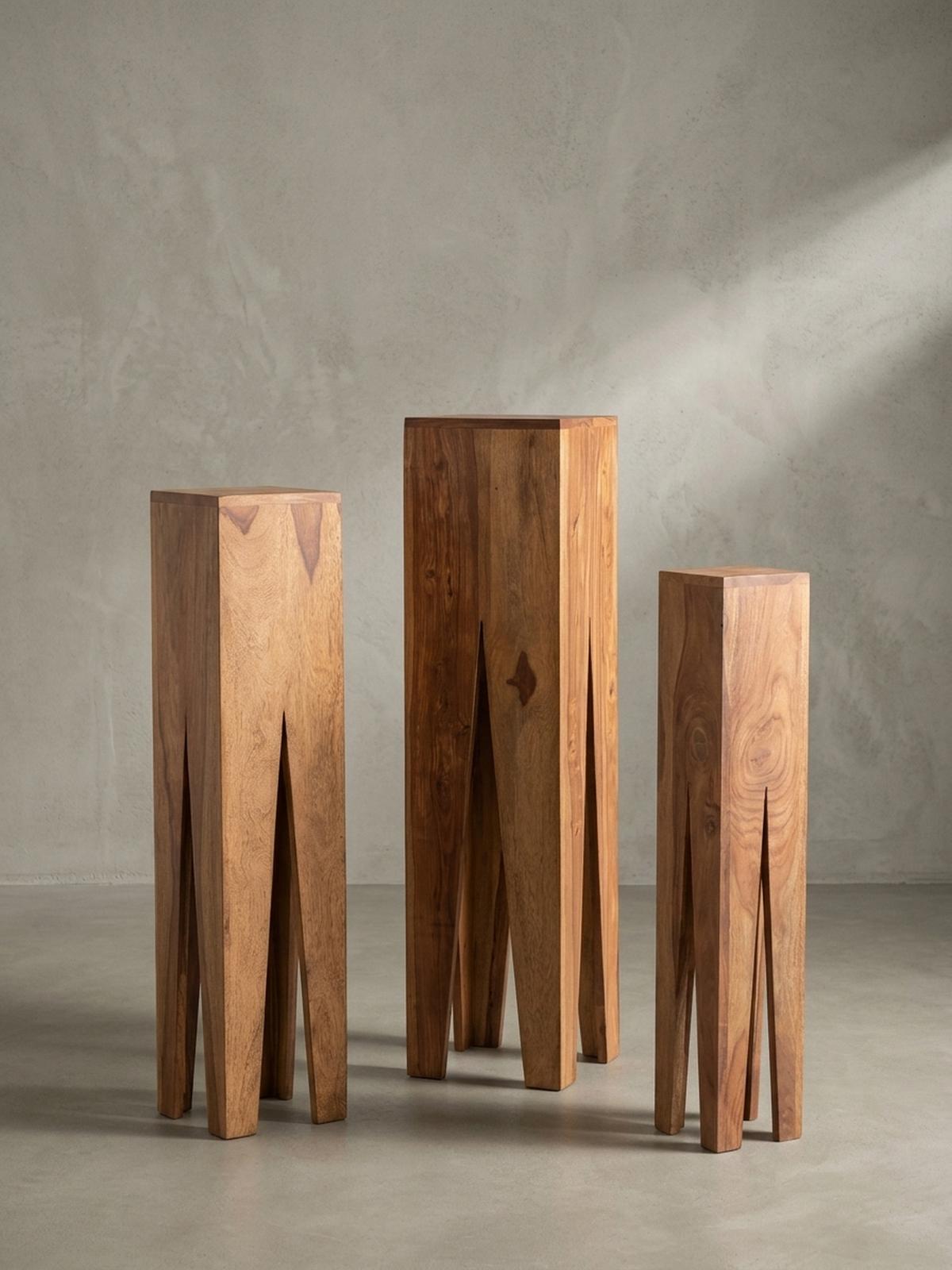 BEISTELLTISCH 3er Set Massivholz Handgefertigt Giraffenbeine, Beige 25x25x100 cm - Beige, Holz (25/25/100cm) - KADIMA DESIGN