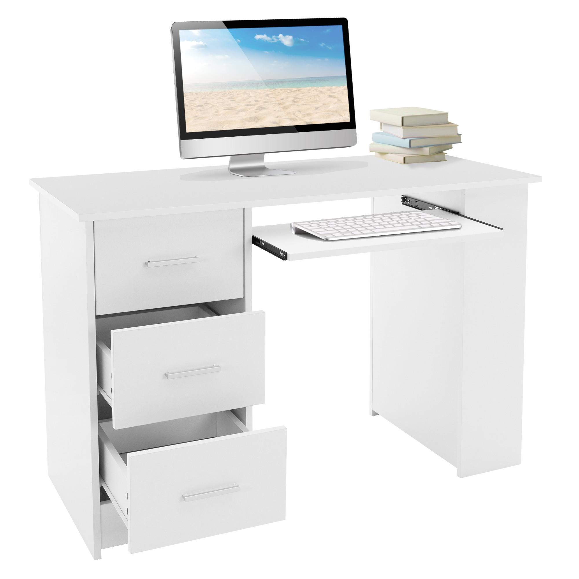 SCHREIBTISCH 110 x 49 x 75 cm Weiß 3 Schubladen und Tastaturauszug - Weiß, Holzwerkstoff (110/49/75cm) - ML-DESIGN