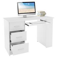 SCHREIBTISCH 110 x 49 x 75 cm Weiß 3 Schubladen und Tastaturauszug - Weiß, Holzwerkstoff (110/49/75cm) - ML-DESIGN