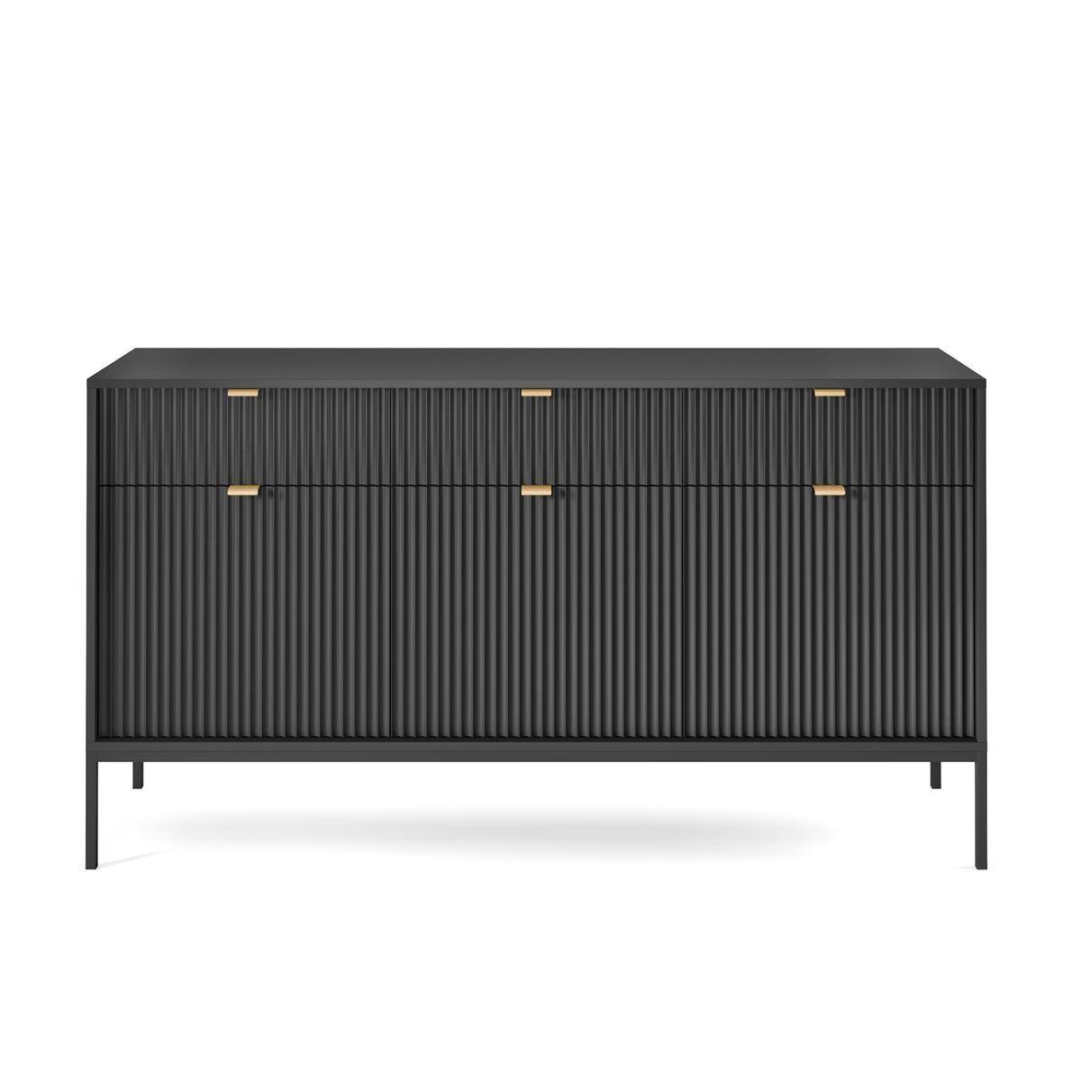 SIDEBOARD STELLARE 154/83/39 cm mit 3 Schubladen 3 Türen Schwarz - Schwarz, Holzwerkstoff (154/83/39cm) - MASSENO