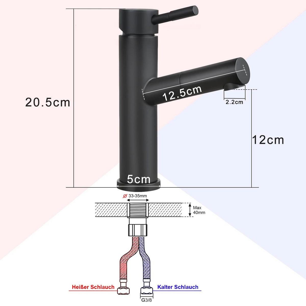 WASCHTISCHARMATUR LURLINE 16/5/21 cm - Schwarz, Metall (5/21/16cm) - Nettlife